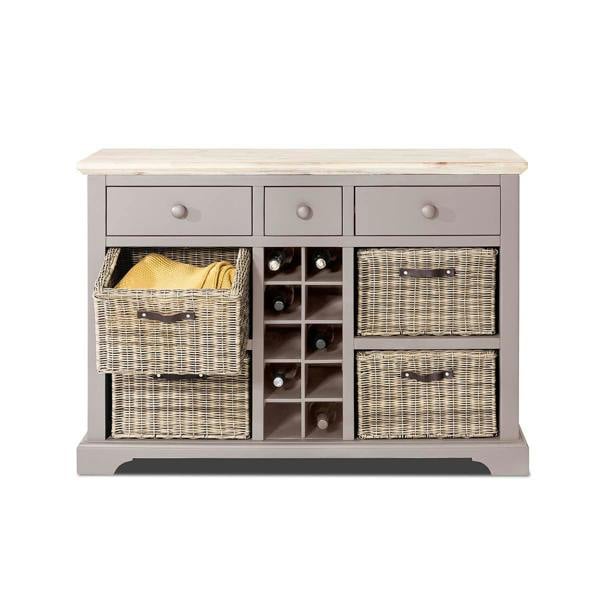 Statement Furniture Florence Wooden Sideboard with Wine Rack, 3 Drawers and Storage Baskets