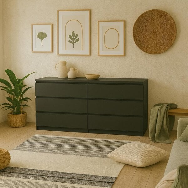 Wyld Haus Budapest Matt Black Wooden Wide Chest 6 Drawers