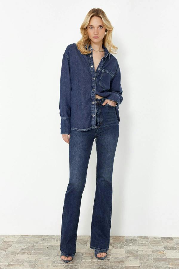 WOVCOR Oversize Long Sleeve Collared Denim Shirt