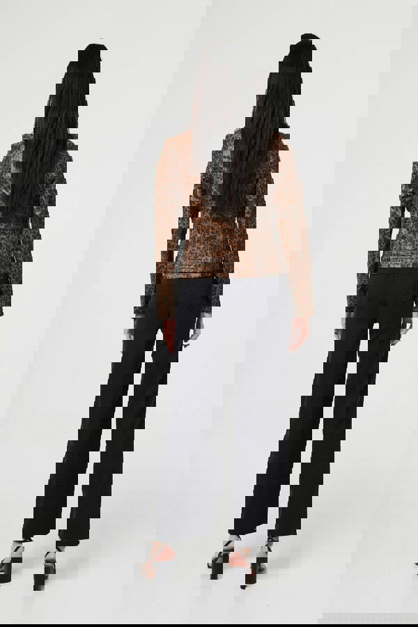 Brown | Animal Print Faux Leather Jacket
