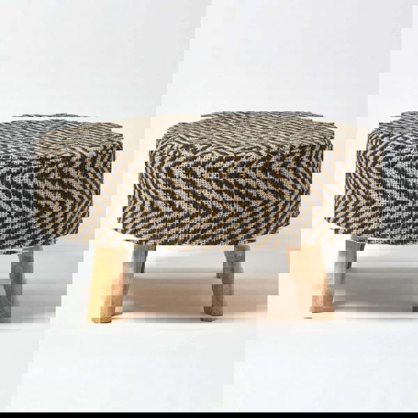 HOMESCAPES Black & Natural Diamond Pattern Jute Footstool