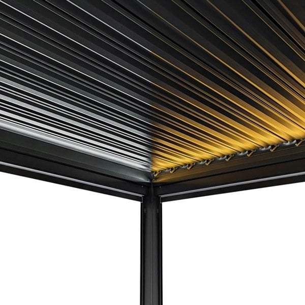 Monstershop Anthracite Aluminium Pergola With White Blinds & LED Lights - 3m x 4m