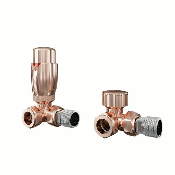 Flode Corner Thermostatic Radiator Valve Pack | 15mm x 1/2" | Copper