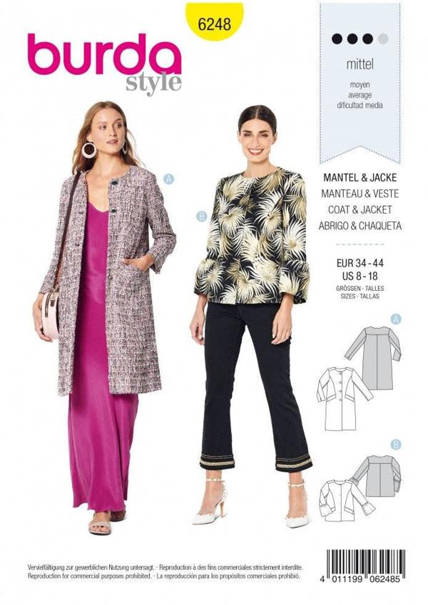 Burda Sewing Pattern 6248 Coats and Jackets For Women, Sizes 8-18 - Intermediate
