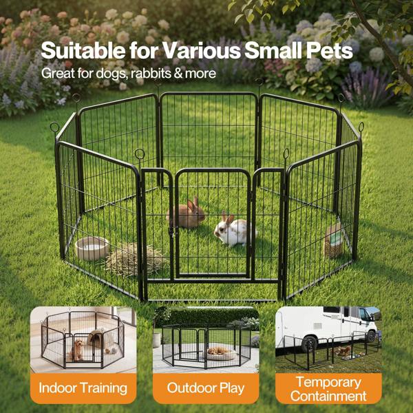 Skylos Dog Pen 8 Pcs Steel 60cm Foldable Indoor Outdoor Pet Enclosure Black