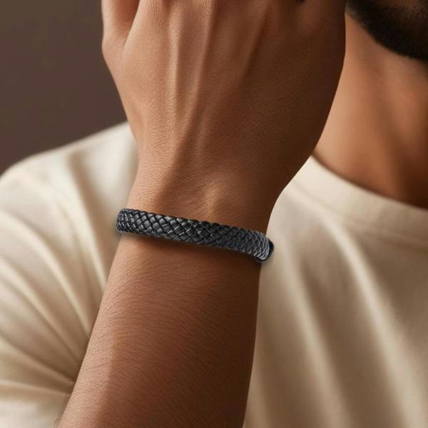Aye Do Gifts Men's Black Leather Weave Bracelet