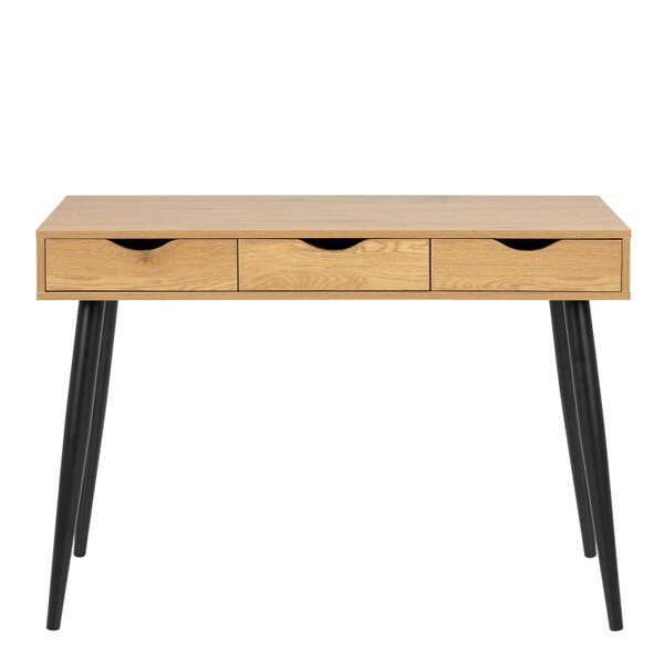 Wyld Haus Dresden Natural Oak Effect Wood Office Desk 3 Drawers Black Legs