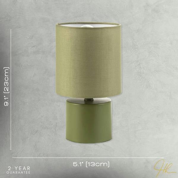 Modern Dusty Olive Green Table Lamp with Cotton Fabric Drum Shade Image 7
