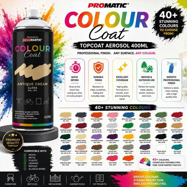 Colour Coat 2X Snow White RAL 9010 Gloss Spray Paint 400ml