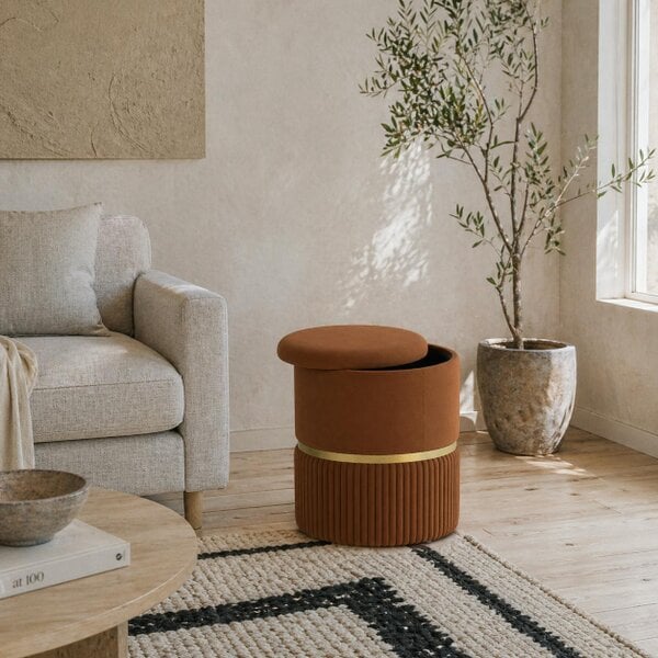 Wyld Haus Rapa Etched Velvet Brown Storage Ottoman With Gold Detail