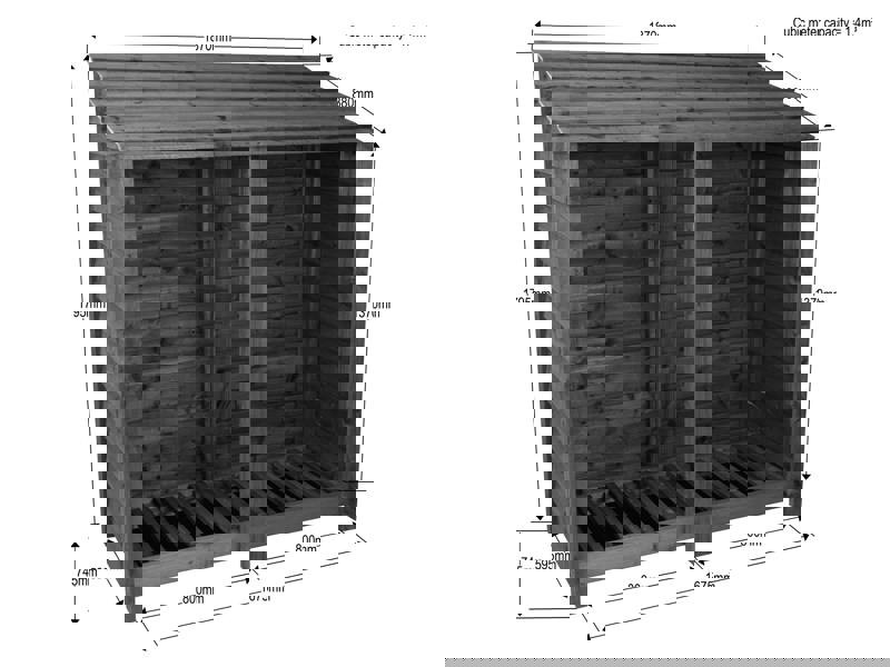 Arbor Garden Solutions Slatted Wooden Log Store with Shelf W-187cm, H-126cm or 180cm, D-88cm - Brown Finish