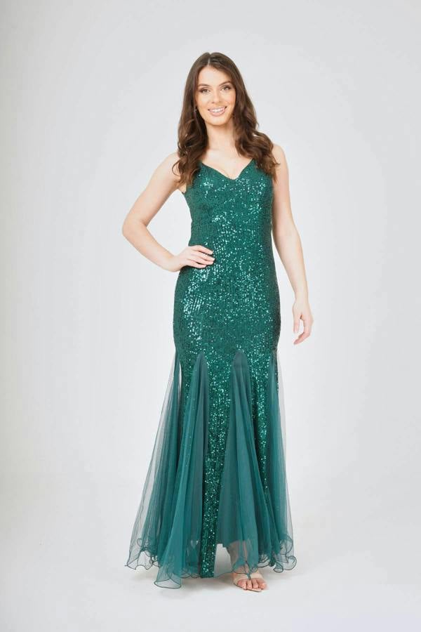 LuvForever Sequin Mesh Insert Maxi Dress