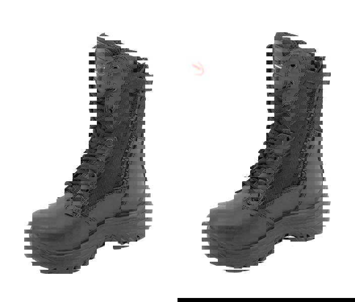 ARMA Warrior Mens Side Zip Combat Steel Toe/Midsole S3 Safety Boots, black tactical work boot with side zipper, lace-up front, durable sole, and protective steel toe.