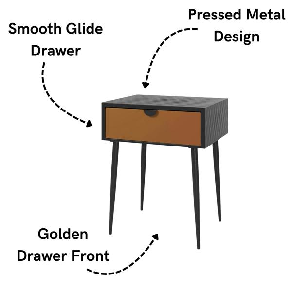 Core Products Jupiter Metal 1-Drawer Bedside Cabinet