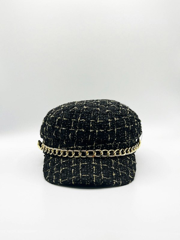 SVNX Tweed Baker Boy Hat In Black