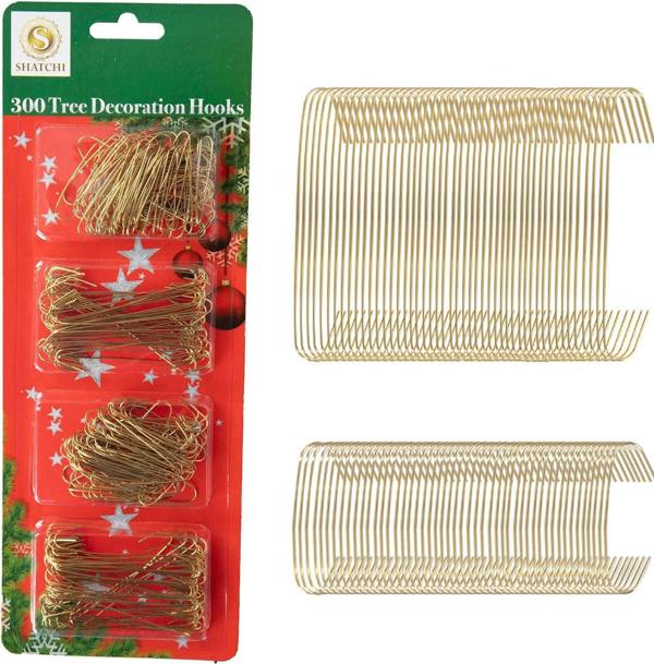 300Pcs Gold Tree Decoration Hooks for Christmas Ornaments, Reusable C-Shaped Metal Hangers image 1