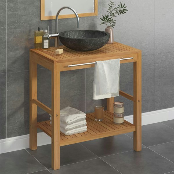 Berkfield Bathroom Vanity Cabinet Solid Teak with Sink Marble Black