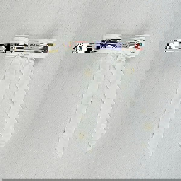 Velvet Bow Hair Clip in White with Jewels Pearls