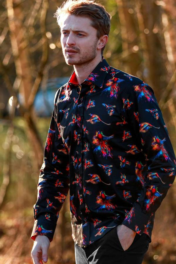 WATERCOLOR PHEASANT PRINT SHIRT – Premium Men's Patterned Shirt by Claudio Lugli | Bold Design, Tailored Fit, Best Printed Shirts