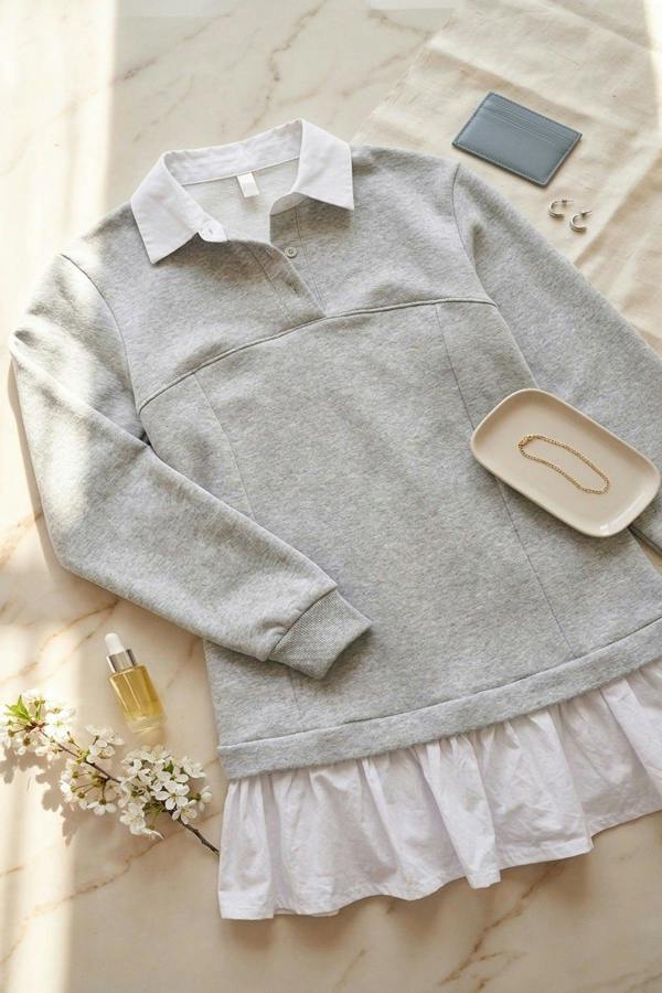 Kayla Collared Long Sleeve Mini Dress - Grey