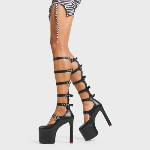 Lamoda Still Reigning BlackPU Platform Knee High Boots Bold Stylish Fashion