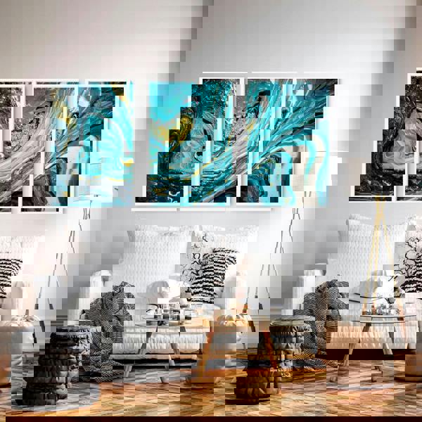 Teal painting | set of 3 Abstract Marble wall art prints