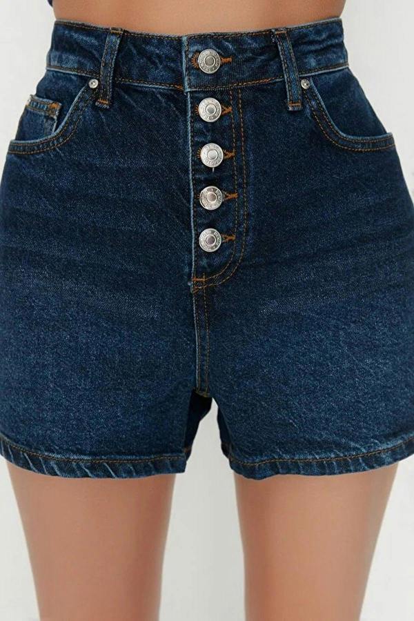WOVCOR Front Button High Waist Mini Denim Shorts