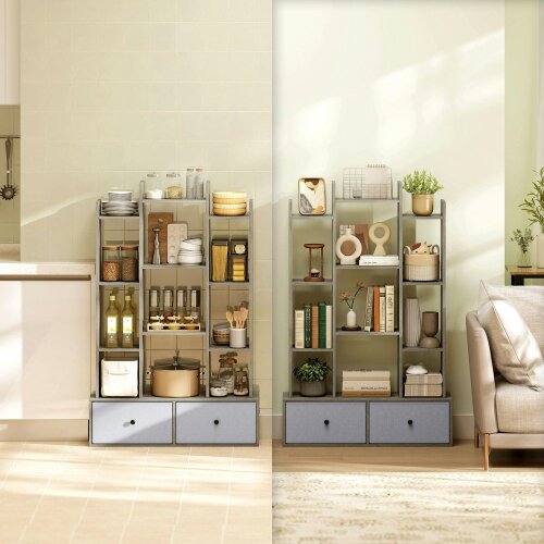 Wyld Haus Rive Keba Wooden Graphite Wood Effect 12 Compartment Storage Unit With Drawers