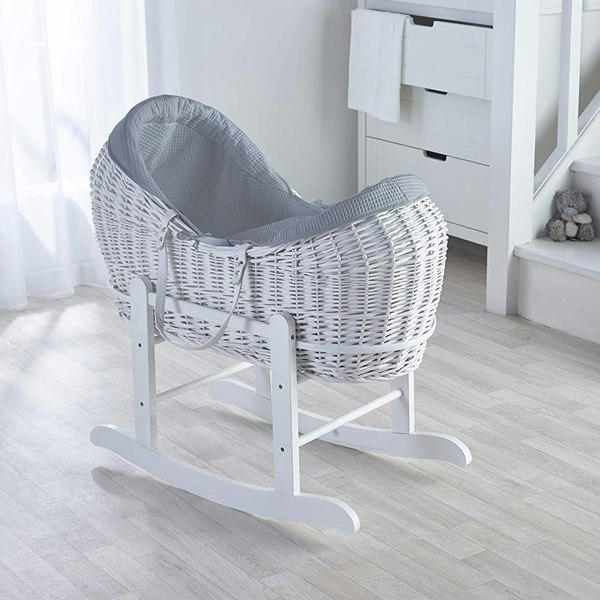 Kinder Valley Grey Waffle White Wicker Pod Moses Basket