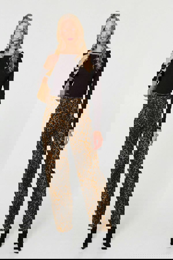 Brown | Animal Print High Waist Wide Leg Jeans
