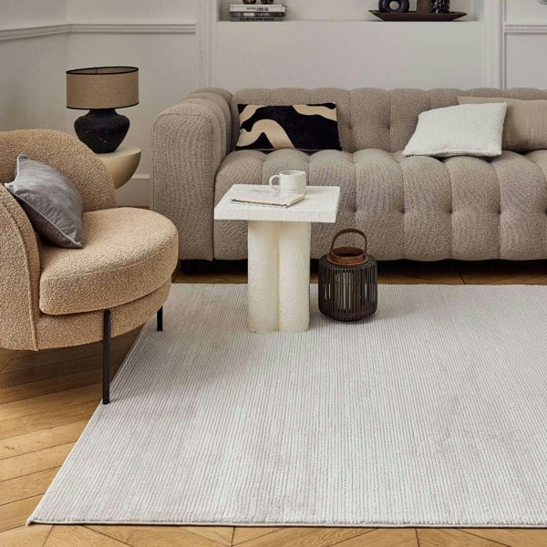 Beige-cream colour, striped design, stain-resistant, Cosy comfort rug.