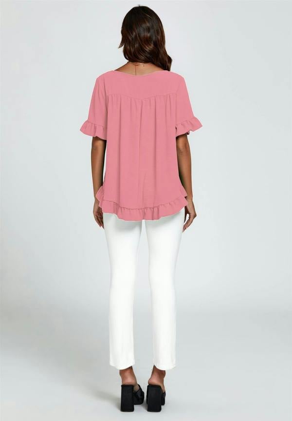 FS Collection Frill Detail Short Sleeves Top In Powder