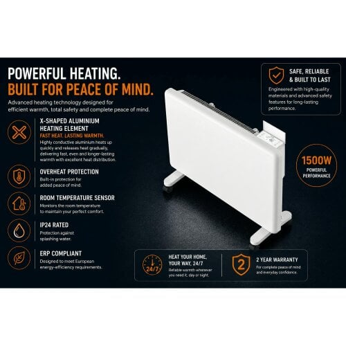MYLEK Digital Electric Panel Heater with 24/7 Timer + Thermostat 1.5kw