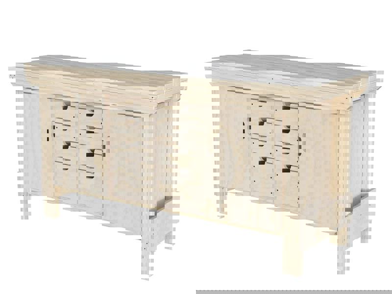 Acorn Heavy-Duty Cupboard Workbench (V.6) – Sturdy Wooden Workbench with Two Cupboards, One on Each side, Multiple Drawers, and Optional Back Panel or Pegboard, Ideal for Garages, Workshops, and Sheds