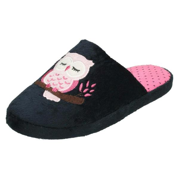 Spot On Ladies Spot On Owl Print Mule Slipper