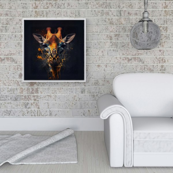 Warren Reed Golden Giraffe Face Splash Art Framed Canvas