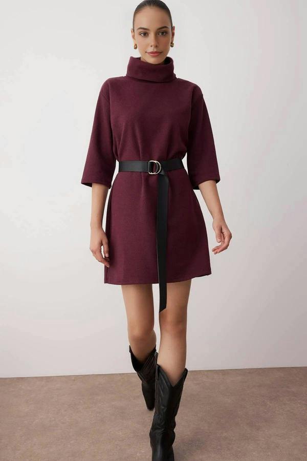 WOVCOR Turtleneck Long Sleeve Knit Mini Dress