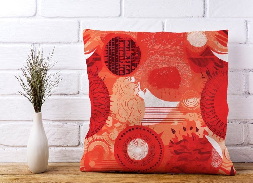 Warren Reed Abstract Red Sun pattern Cushions