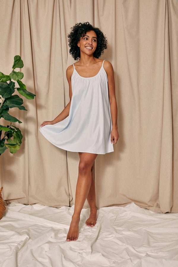 Pretty You London Women's Cotton Modal Swing Chemise in Sky Blue