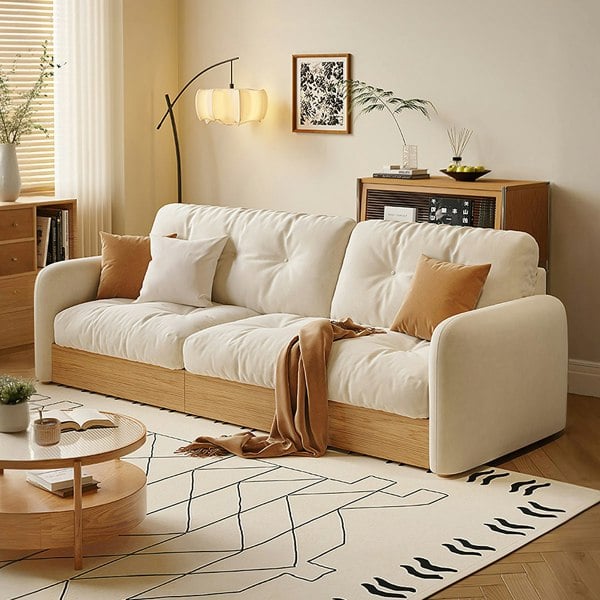 Weilai Concept Salim Corner Sofa Bed With Foldable Chaise, Cream