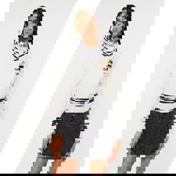 Pink Vanilla Contrast V-Neck Teddy Jumper