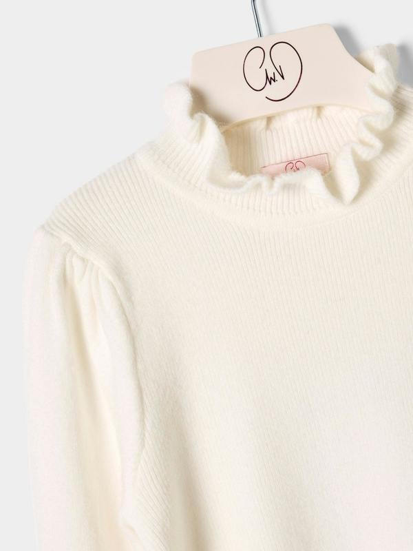GWD Girls Hallie Knitted Top Ruffle Neck Jumper Available in Black and Cream