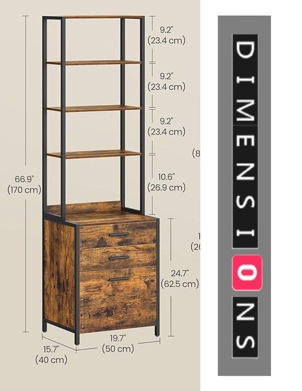 Modcraft Rustic Brown 3-Drawer Filing Cabinet – Home Office File Cabinet with Height-Adjustable Shelves