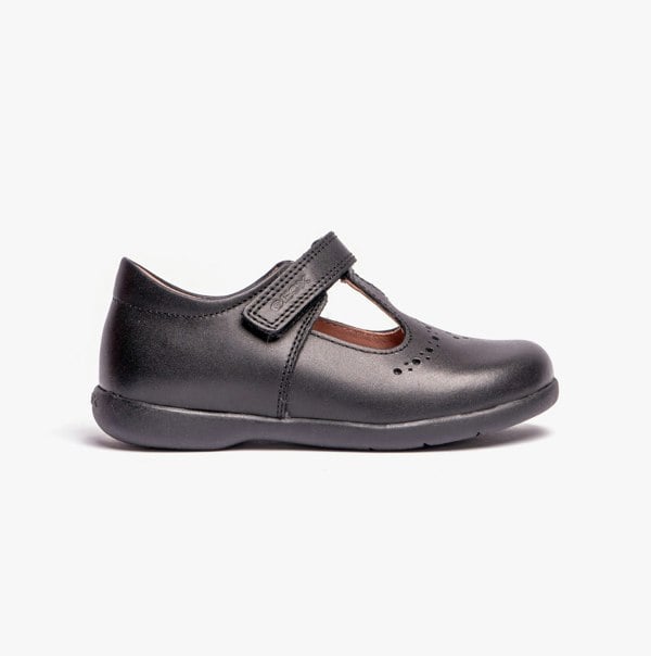 GEOX NAIMARA G B Girls Leather Touch Fasten School Shoes Black