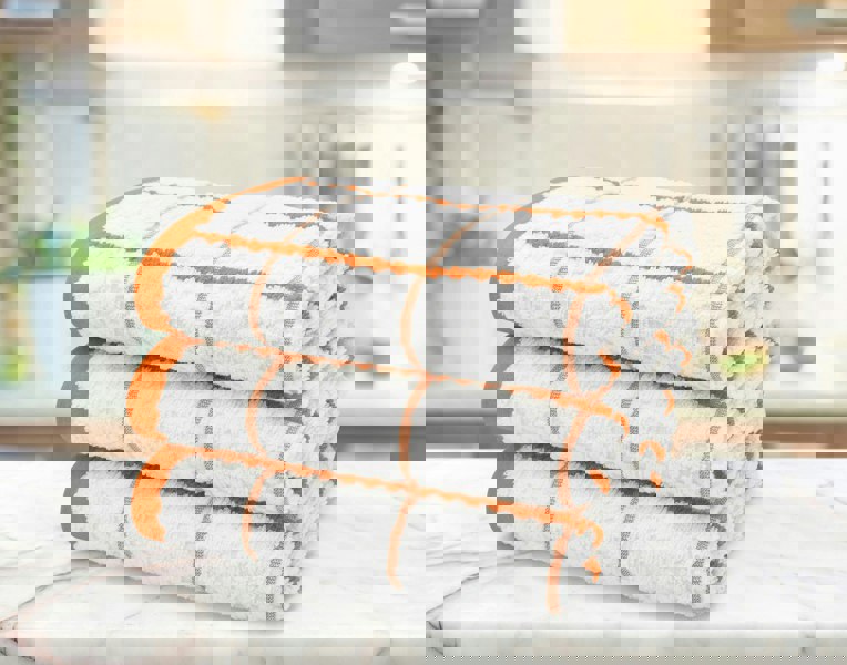 Velosso Embroiderd Woven Checked Cotton Tea Towel 3 Pack
