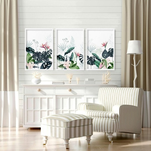 Wall painting for living room | Set of 3 Tropical wall art