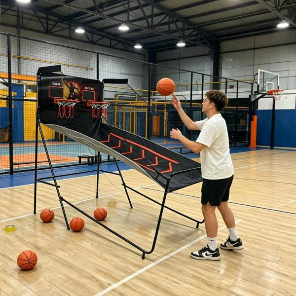 Gr8 Home Indoor Electronic Basketball Arcade Game Dual Hoop Folding with Electronic Scoreboard & Ball Set