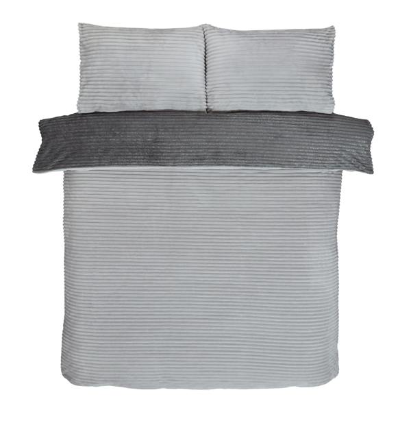 Smart Living Sparkle Ribbed Fleece Duvet Cover With Pillowcases - Grey