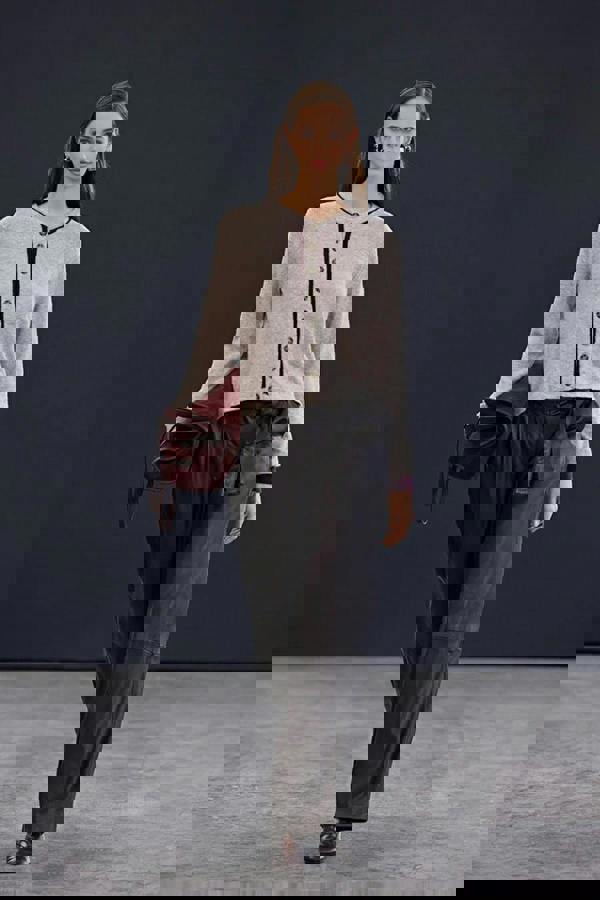 WOVCOR Woolen Knit Cardigan with Piping Detail