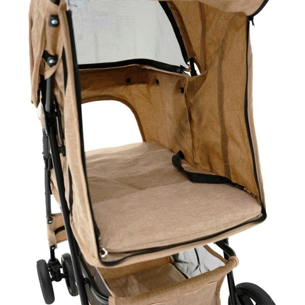 Monstershop Pet Stroller with Rain Cover – Woven Beige